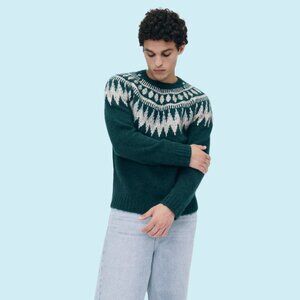 NAADAM Crewneck Fair Isle Sweater Men's Size XL Green Luxe Merino Wool & Alpaca